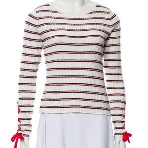 Sandro Striped Bateau Neckline Black, Red, Ivory Top S